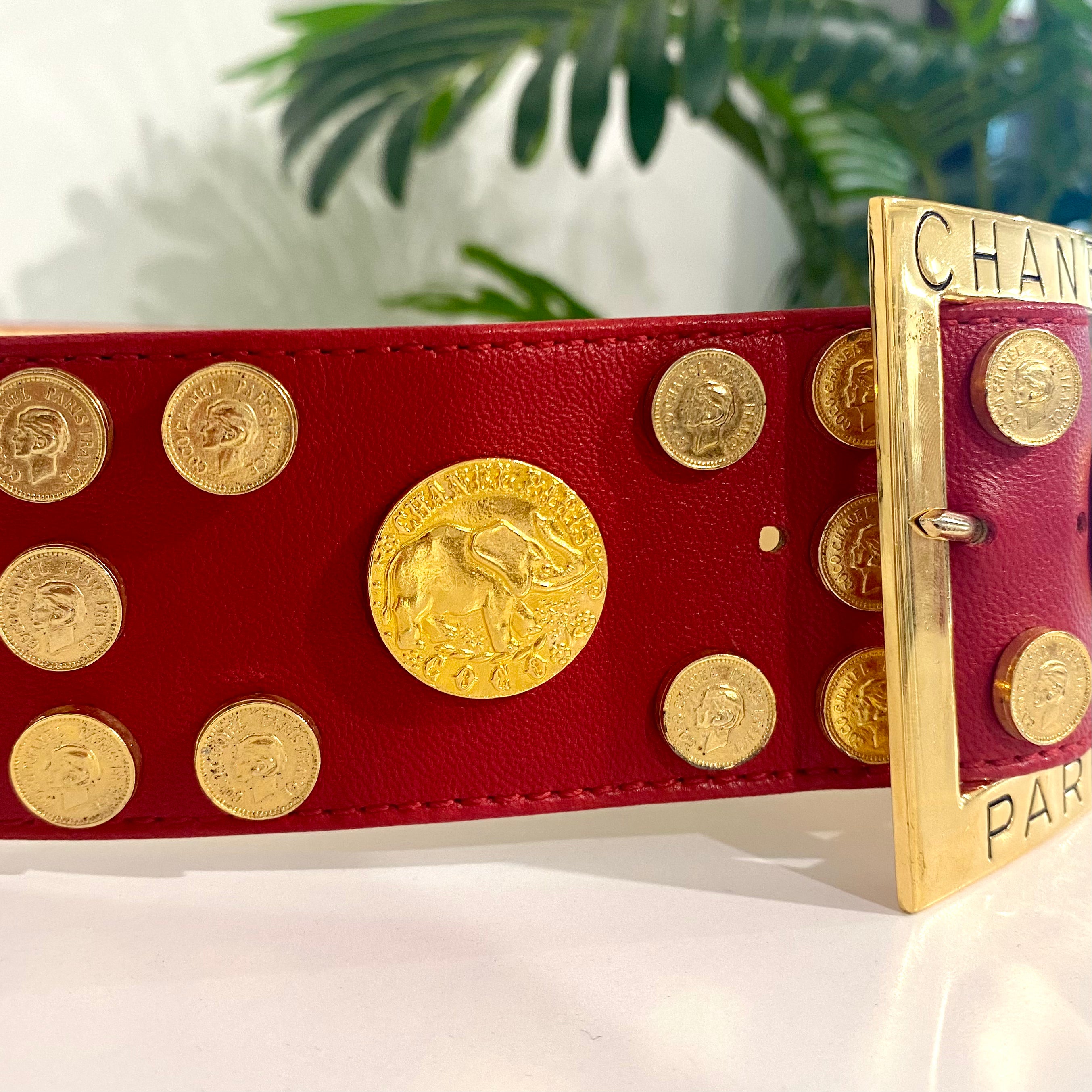 Chanel Gold Coin Red Leather Belt – Dina C's Fab and Funky