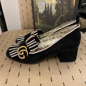 Gucci Rhinestone Black Suede Kiltie Heels