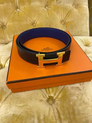 Hermès Gold H Belt Kit Electric Blue & Navy