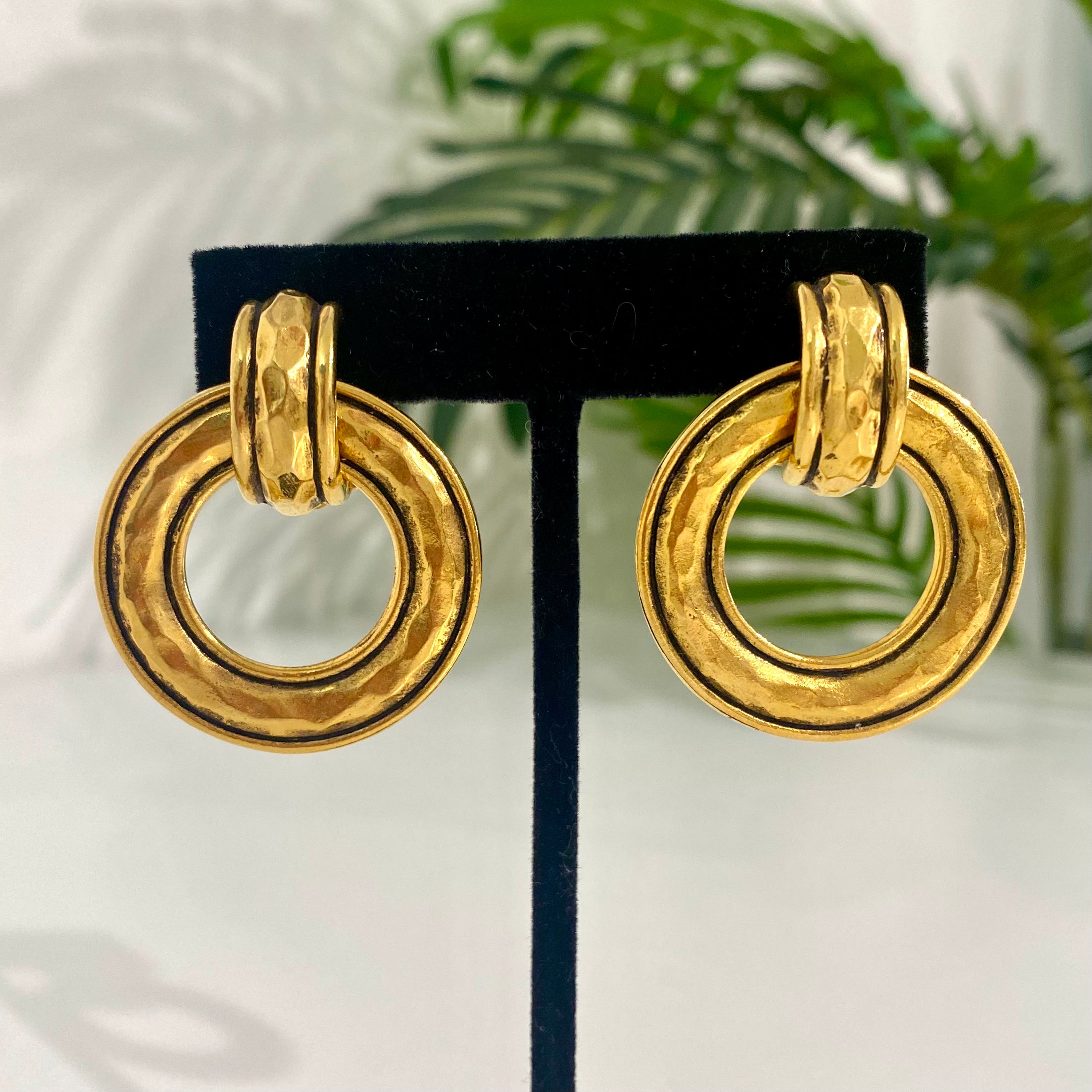 Chanel Gold Vintage Toned CC Logo Hoop