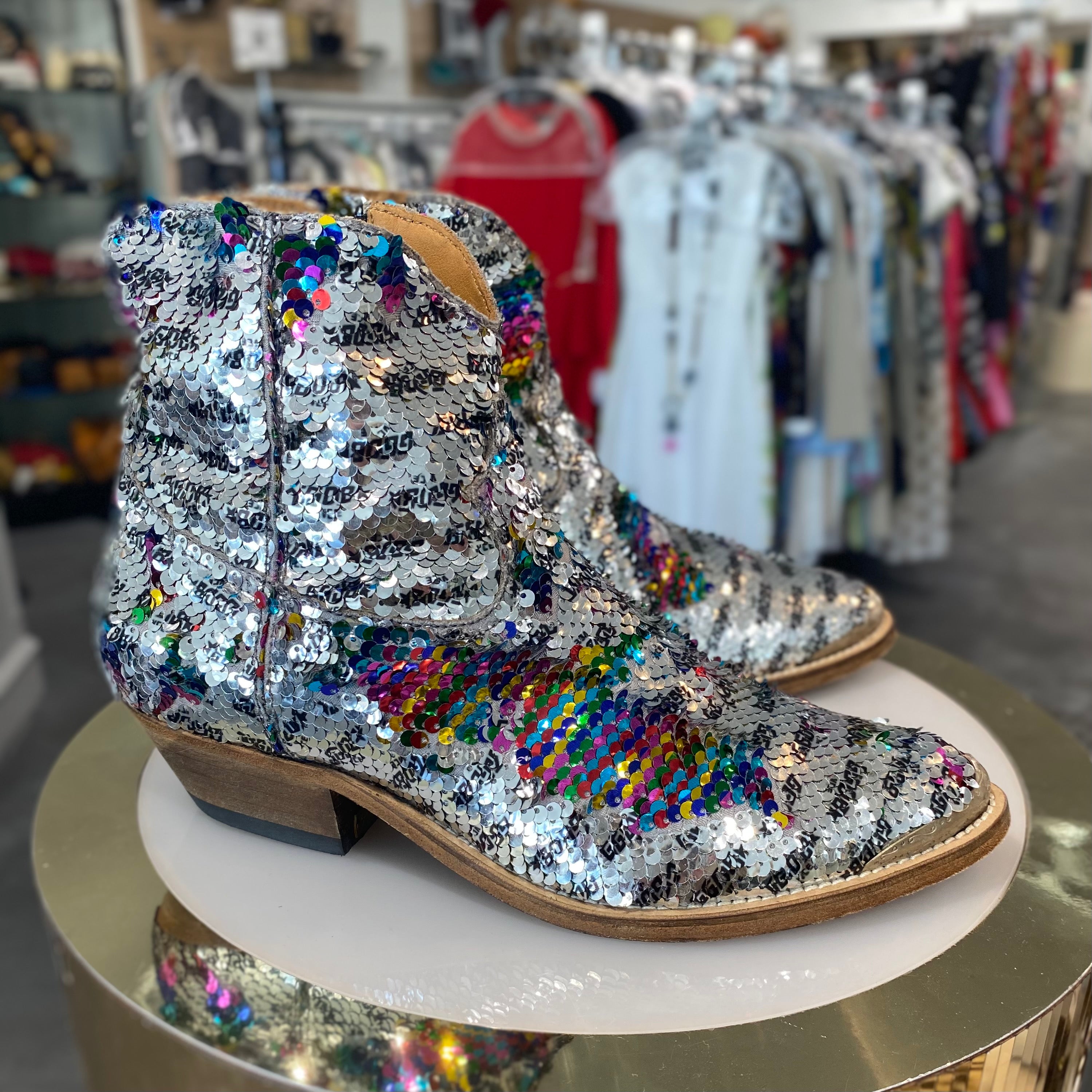 Golden Goose Rainbow Sequin Cowboy Boots