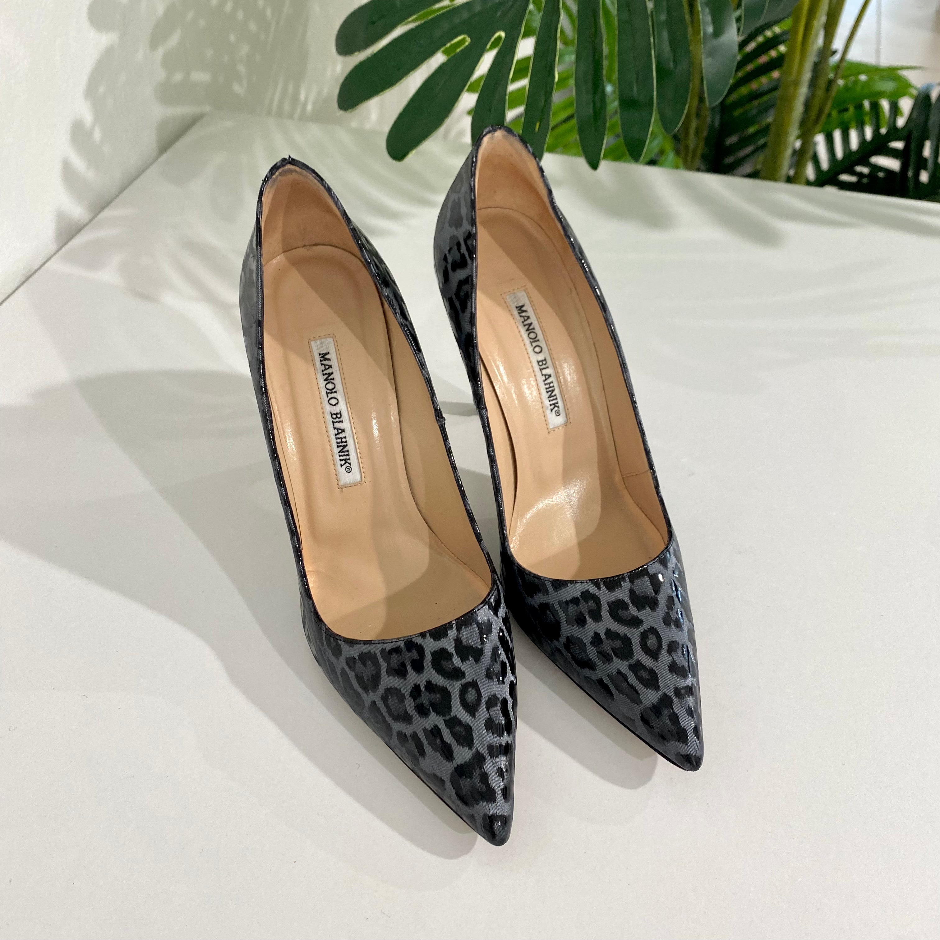 Manolo Blahnik Silver Leopard BB Pumps