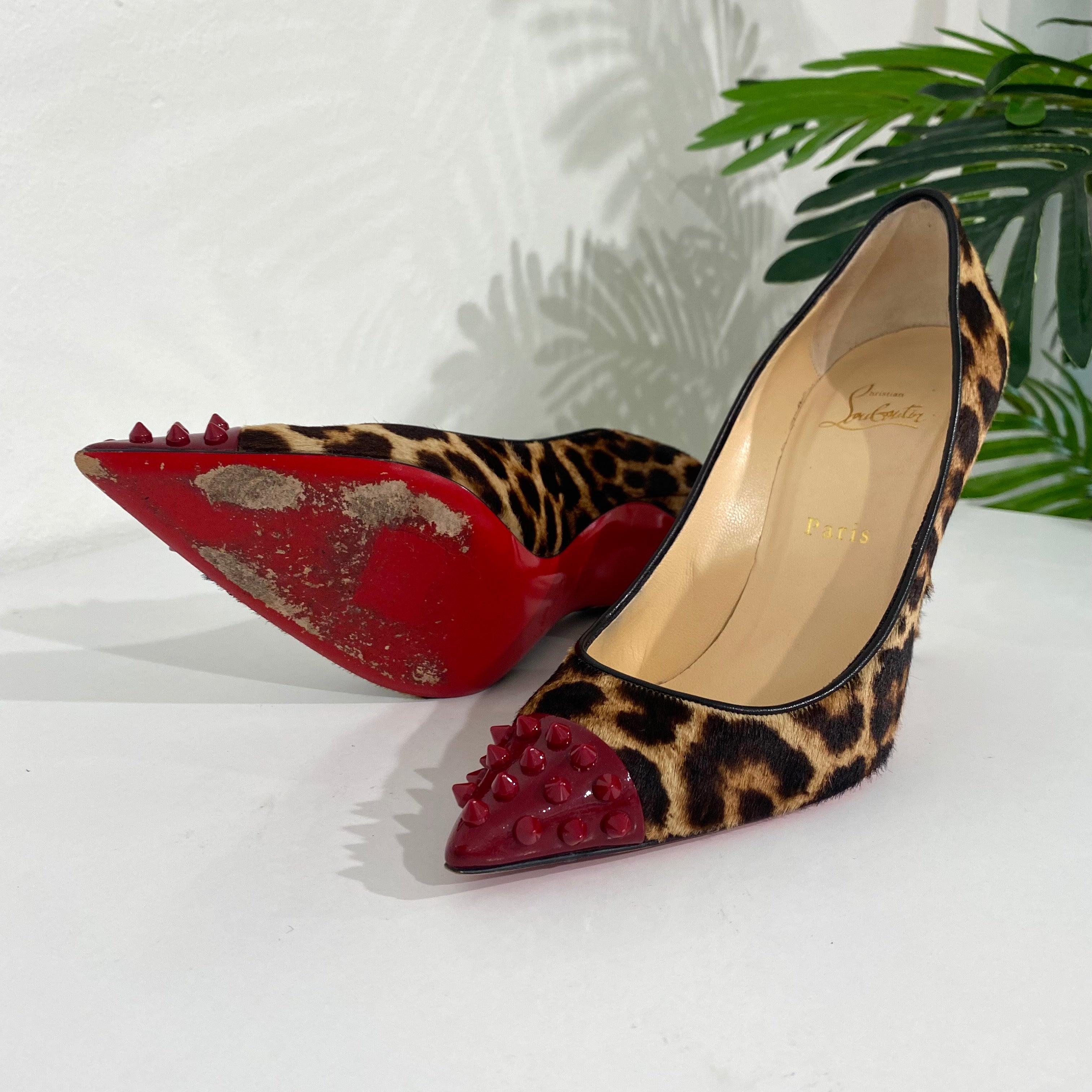 Christian Louboutin Red Spike Leopard Pumps