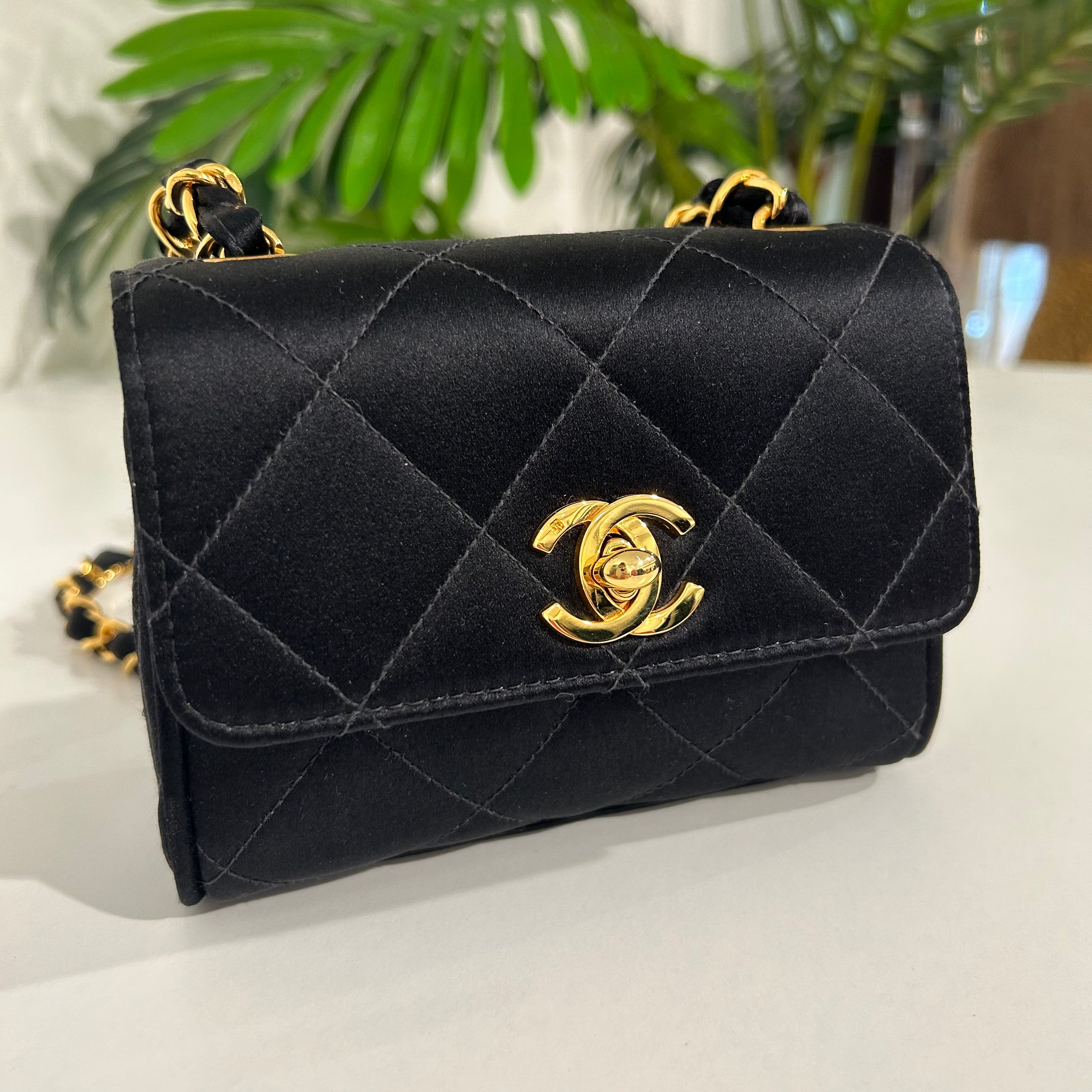Chanel Black Fabric Mini Square Classic Flap Bag ○ Labellov