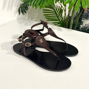 Chanel Brown Camellia Sandals size 40.5