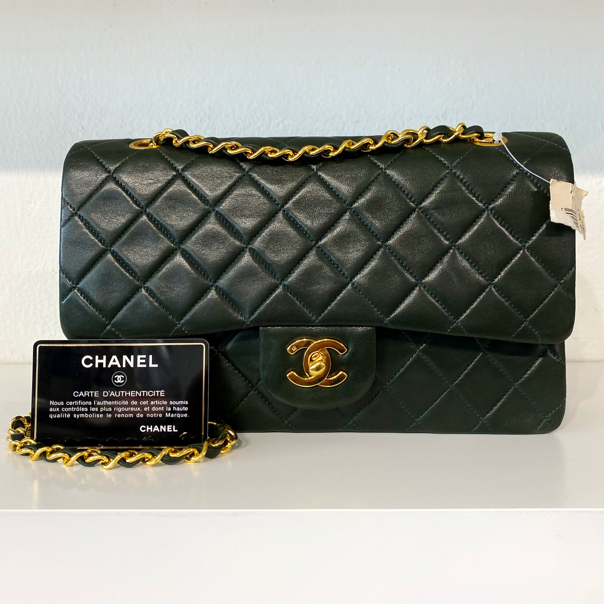 Chanel Vintage Dark Green Lambkin Small Shoulder Bag Double Chain - Mrs  Vintage - Selling Vintage Wedding Lace Dress / Gowns & Accessories from  1920s – 1990s. And many One of a