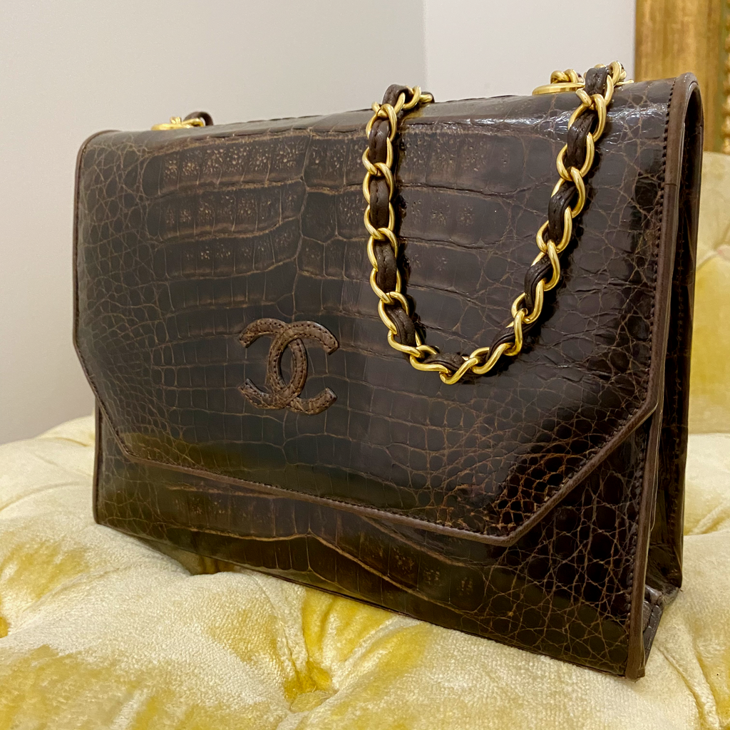 Chanel Vintage Brown Crocodile Flap Bag