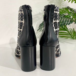 Souliers Martinez Black and White Woven Ankle Boots