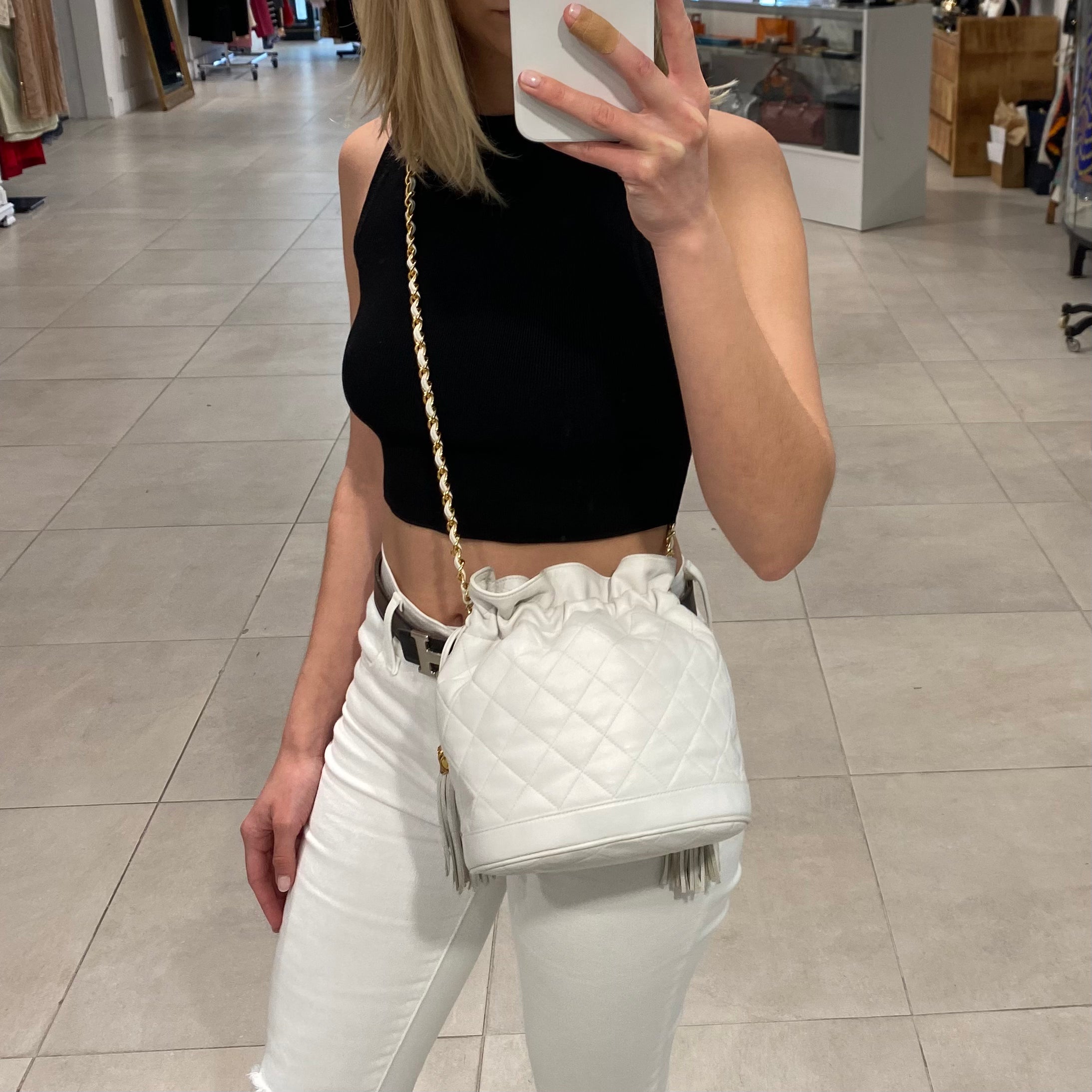 Chanel bucket bag white Clearance