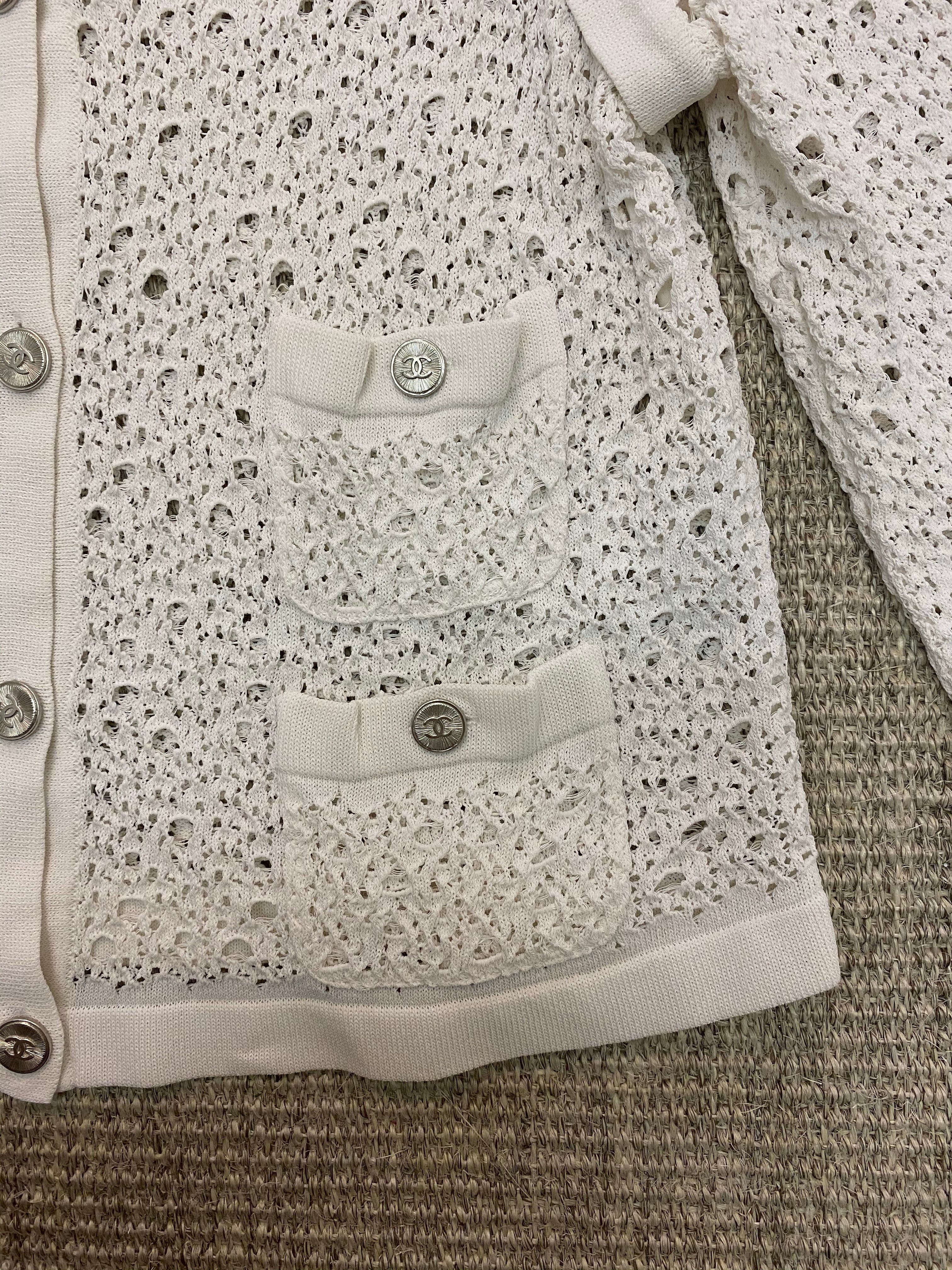 Chanel White Open Knit Cardigan