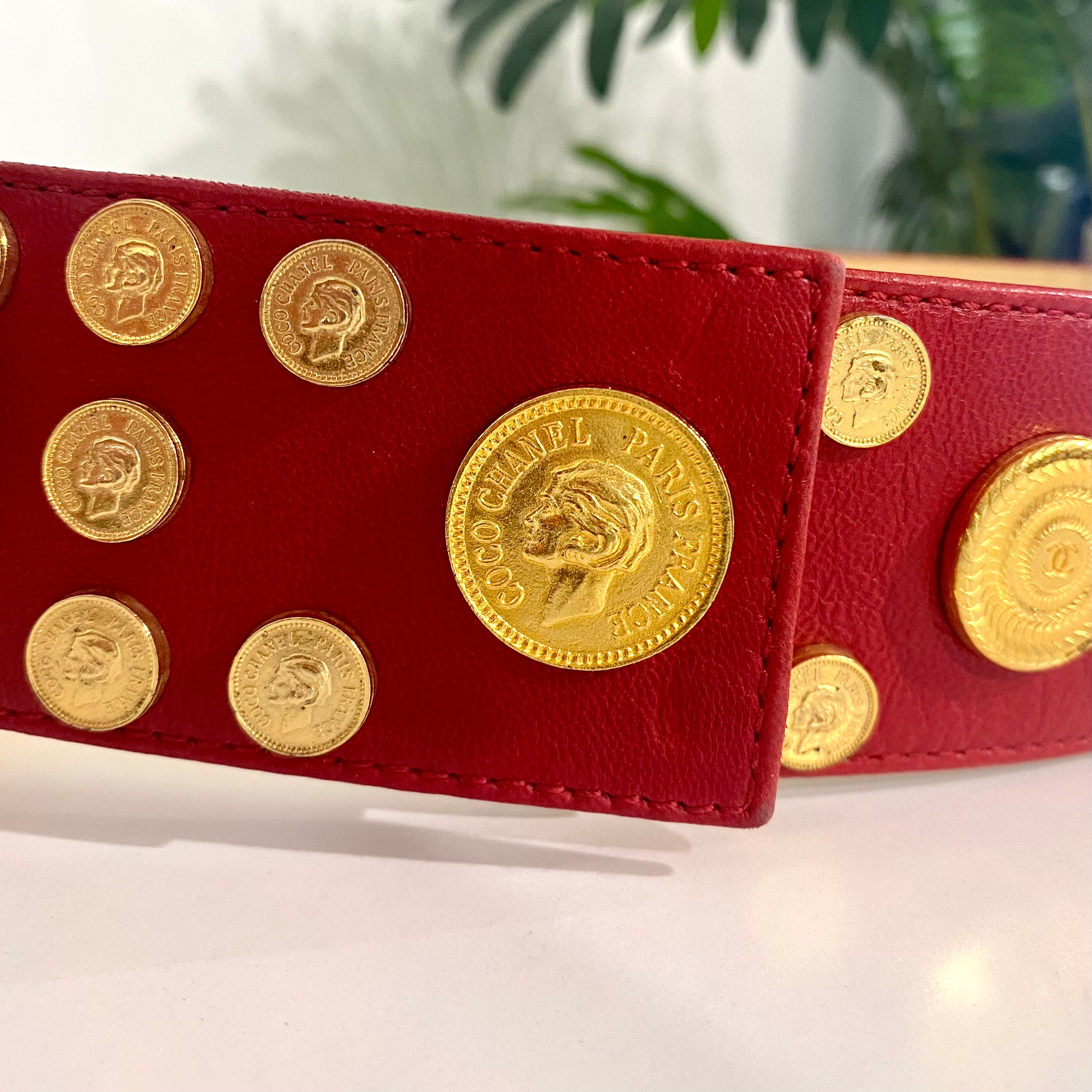 Chanel Gold Coin Red Leather Belt
