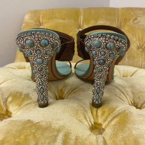 Valentino Garavani Turquoise and Rhinestone Heeled Sandals