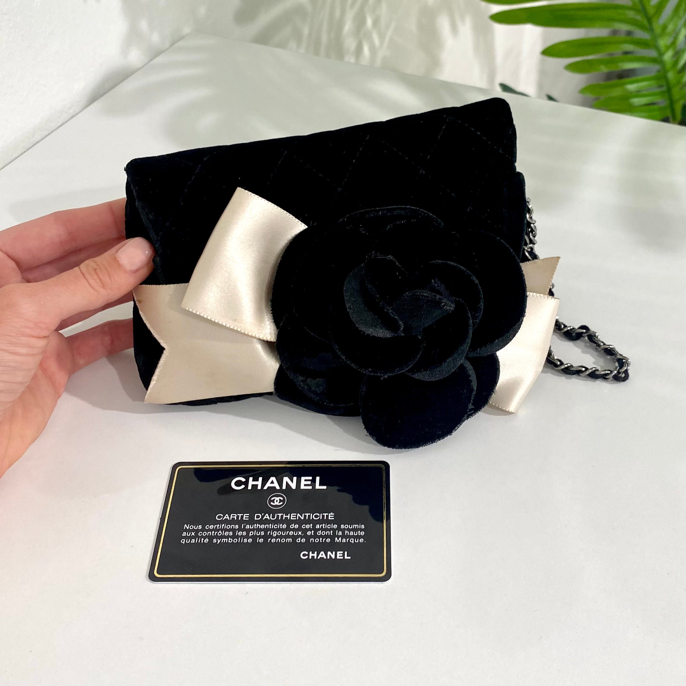 Chanel Black Velvet Camellia Wristlet – Dina C's Fab and Funky