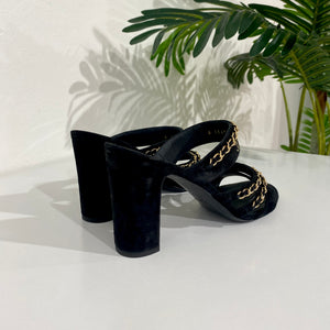 Chanel Black and Gold Chain Sandals
