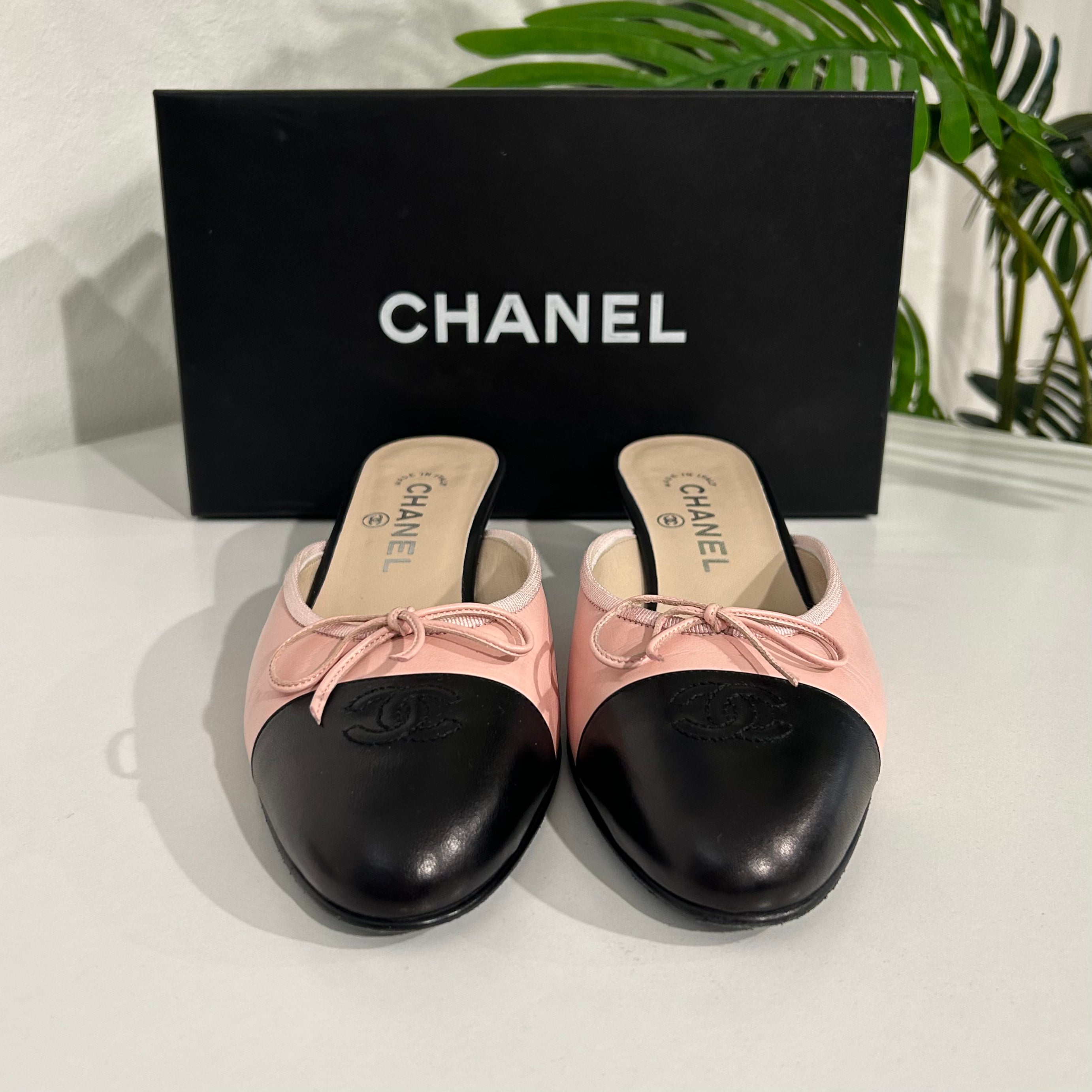 Chanel Pink & Black Mules