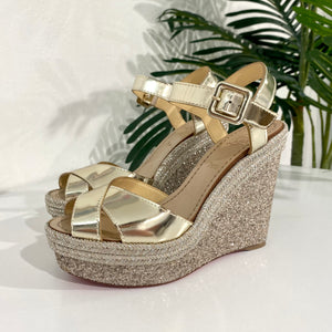 Christian louboutin wedges sales gold