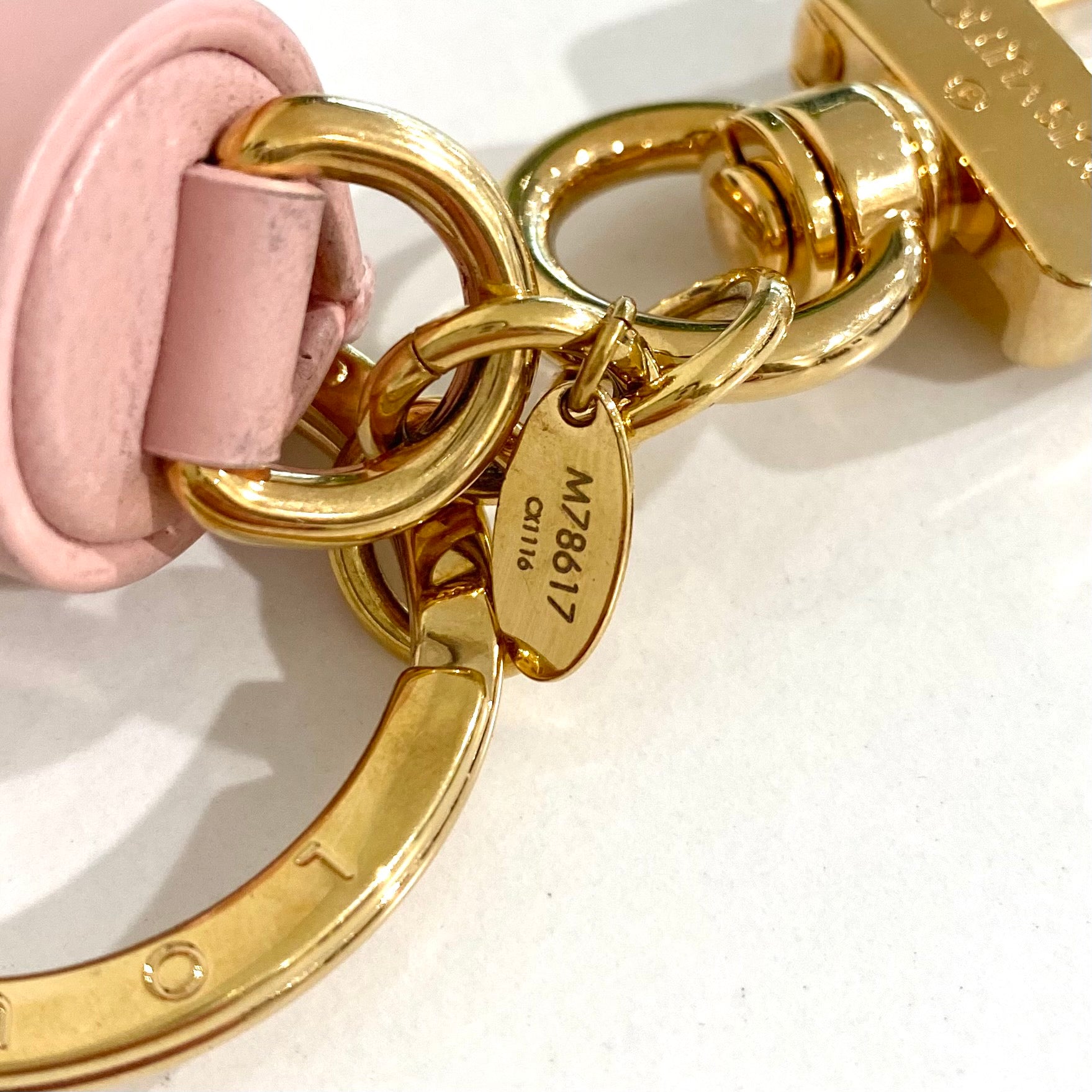 Louis Vuitton Keyring Charm Monogram Bag Tassel Gold x Pink Brown Leather  M78617