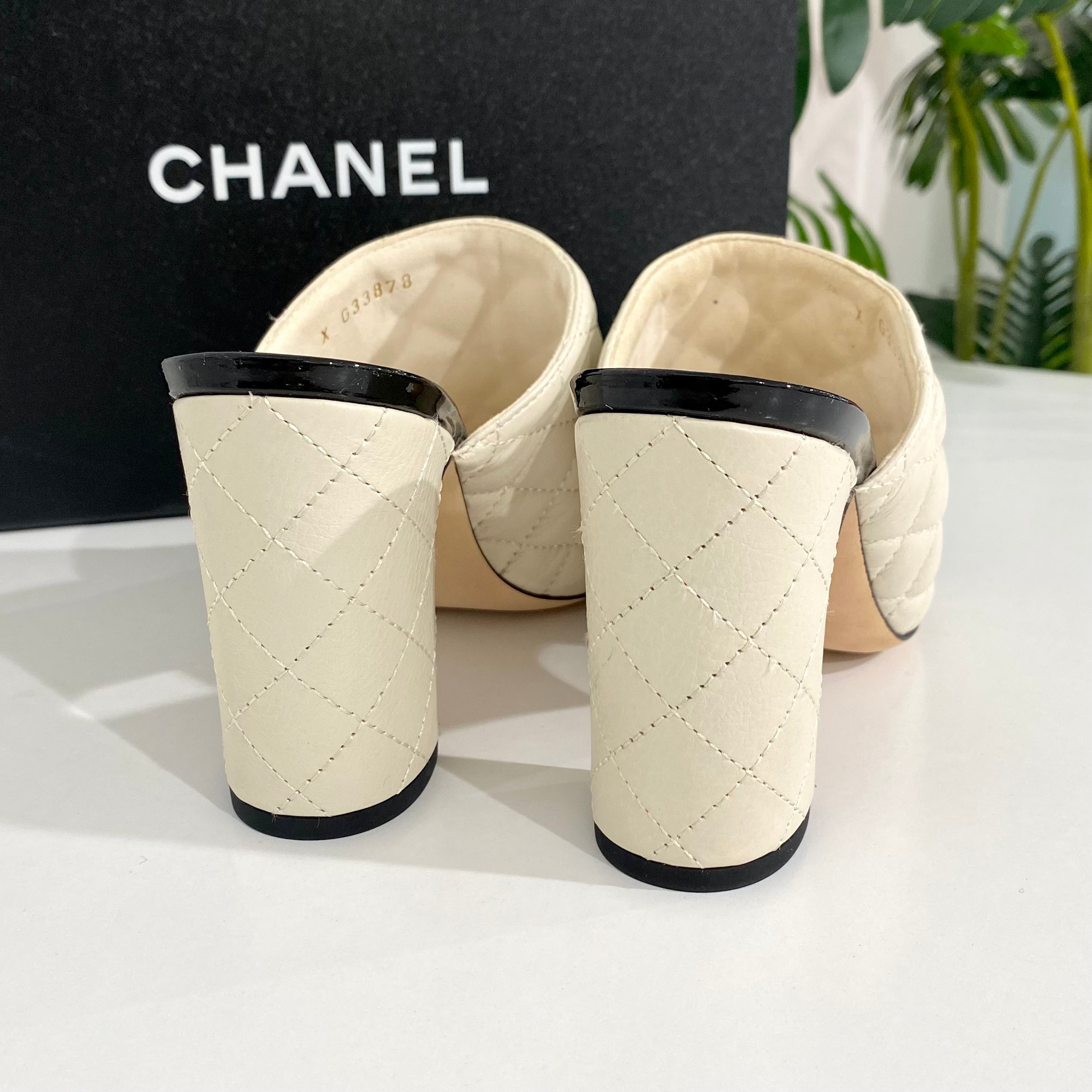 Chanel Cream Cap Toe Mules