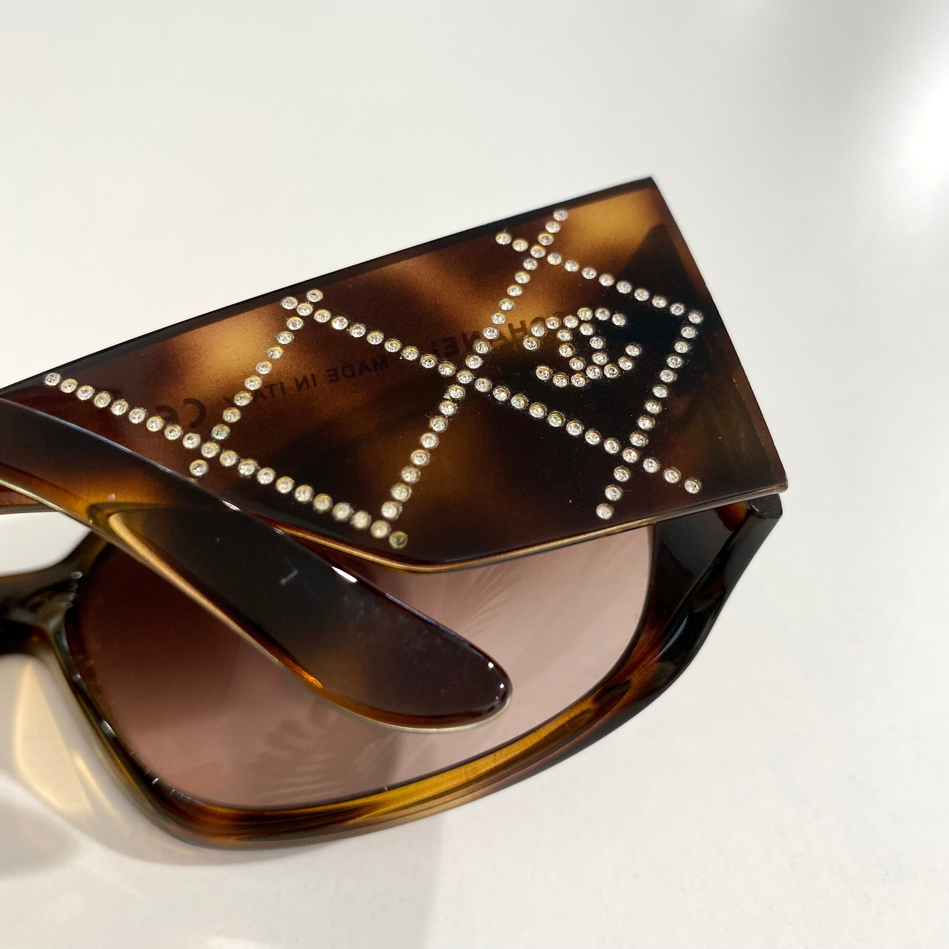 Chanel Tortoise and Crystal Sunglasses