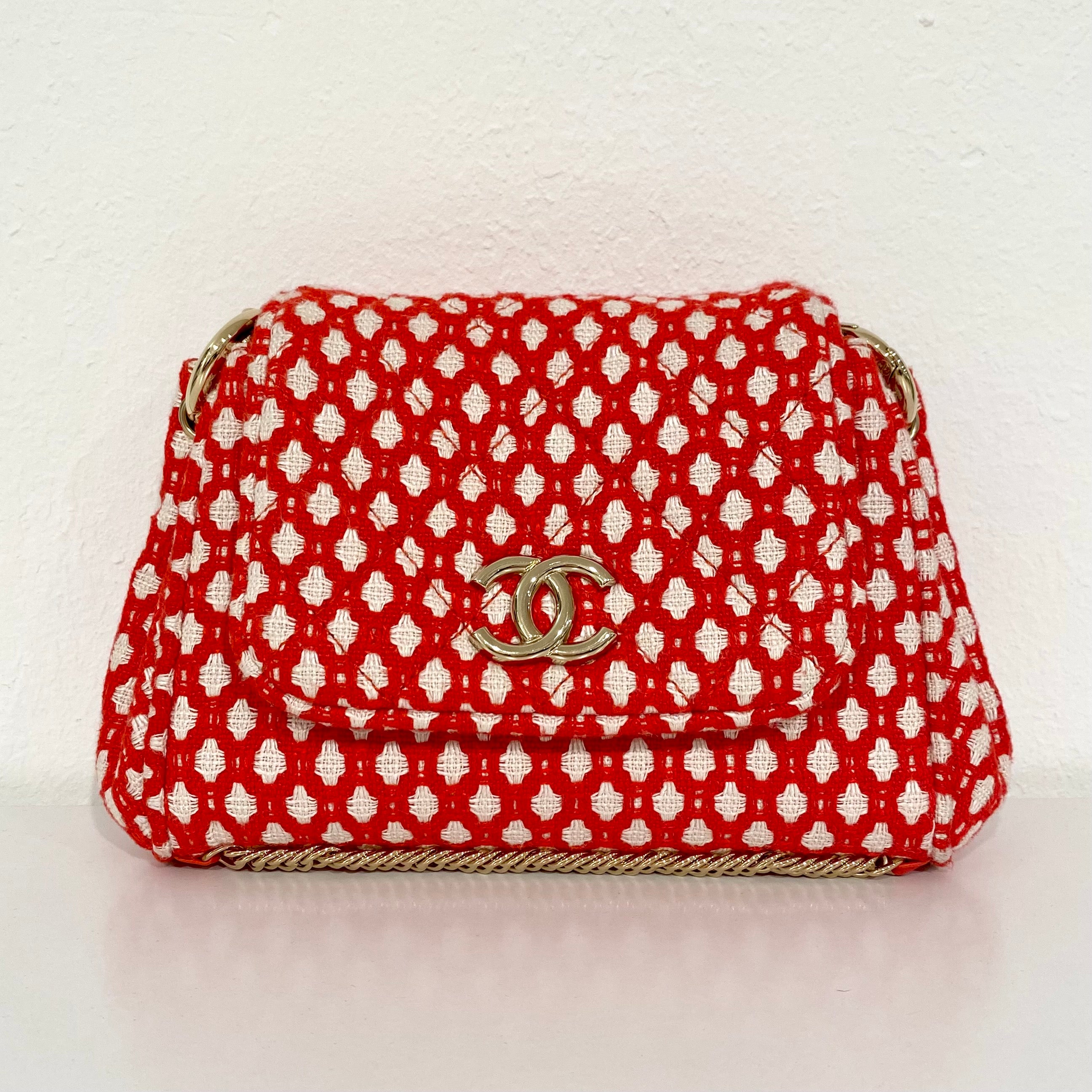 Chanel Red, White and Blue Tweed Small CC Filigree Bag Gold Hardware, 2020 (Like New)
