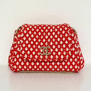 Chanel Red and White Tweed Bag
