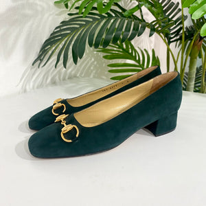 Gucci Green Suede Horsebit Heels