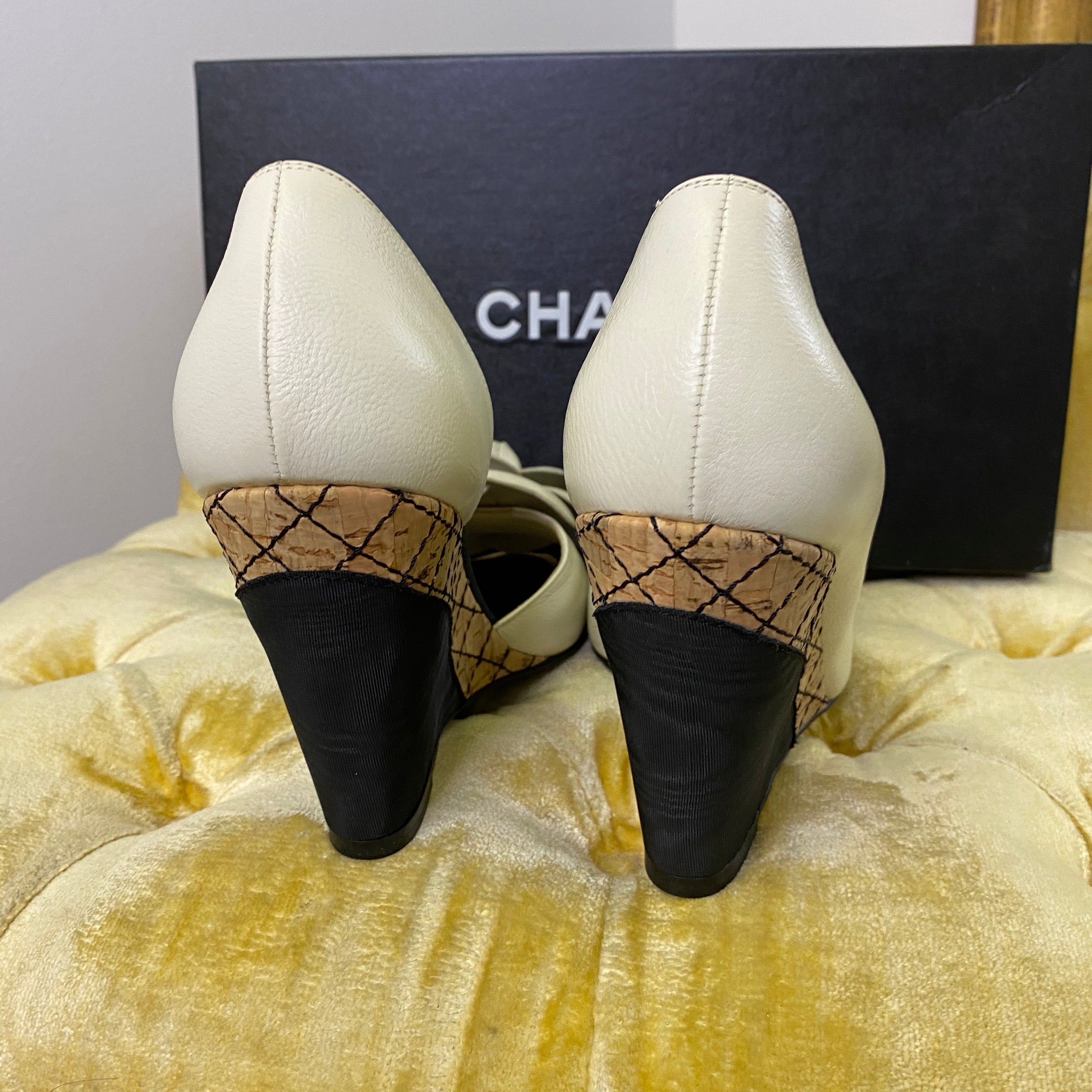 Chanel White Camellia Wedges