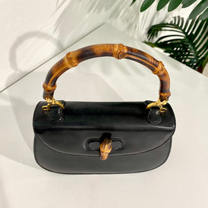 Vintage GUCCI Black Leather Handbag with Red Leather Interior c.1960s