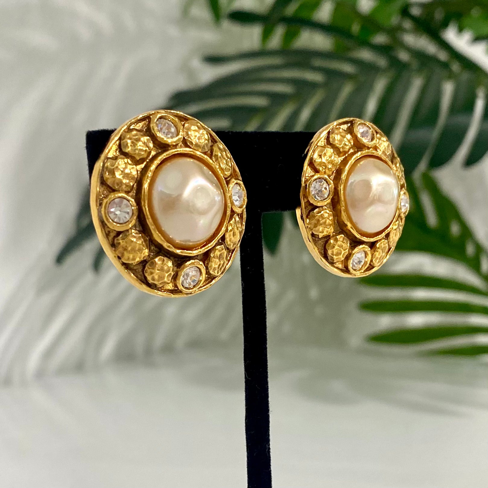 Chanel Vintage Pearl & Crystal Earrings