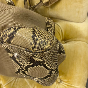 Prada Snakeskin Trim Tan Canapa Canvas Bag
