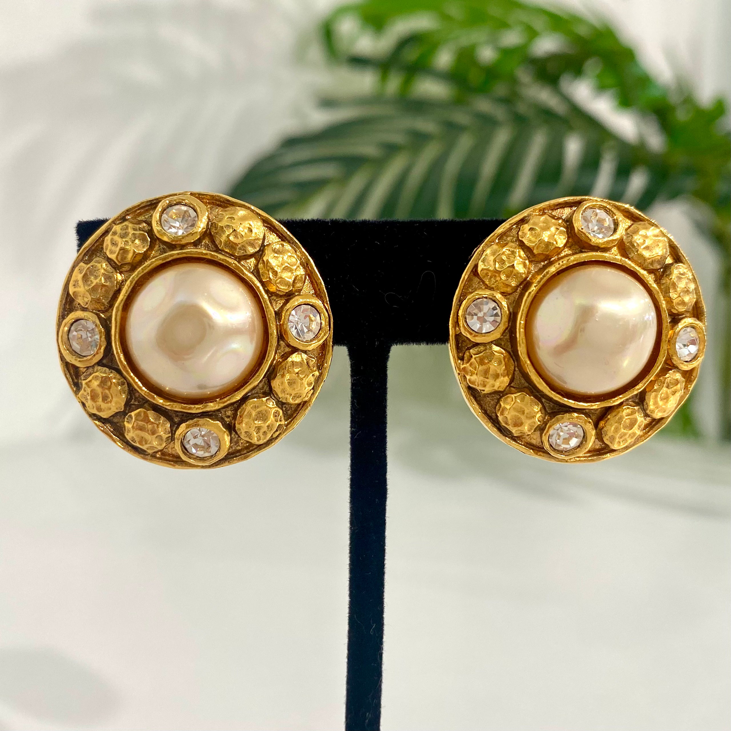 Chanel Vintage Pearl Crystal Earrings