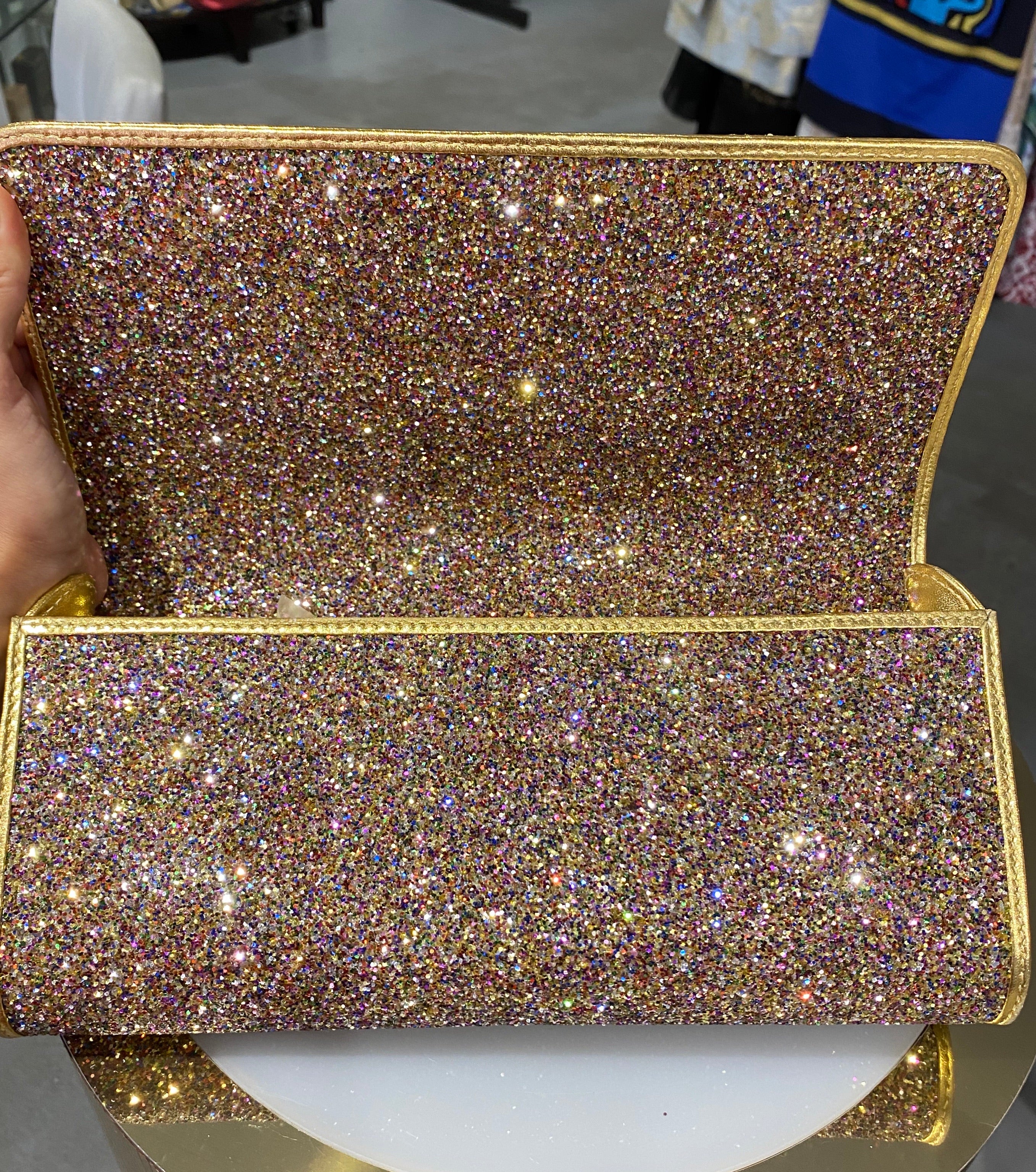 Perrin Paris Multicolor Glitter Glove Clutch