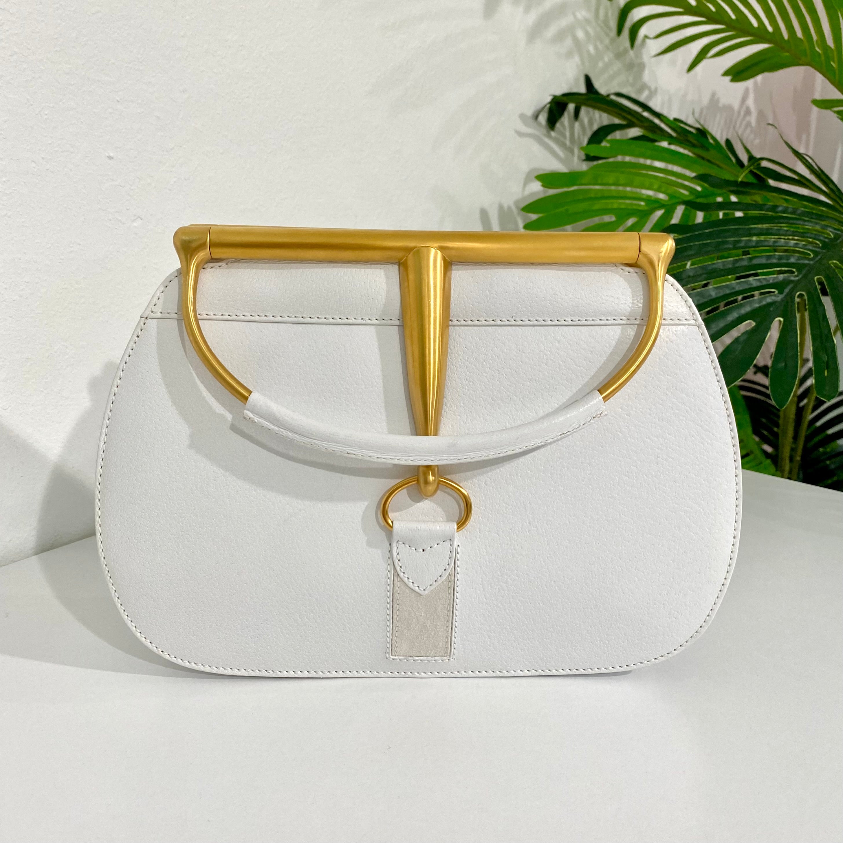 Gucci White Horsebit Handle Bag