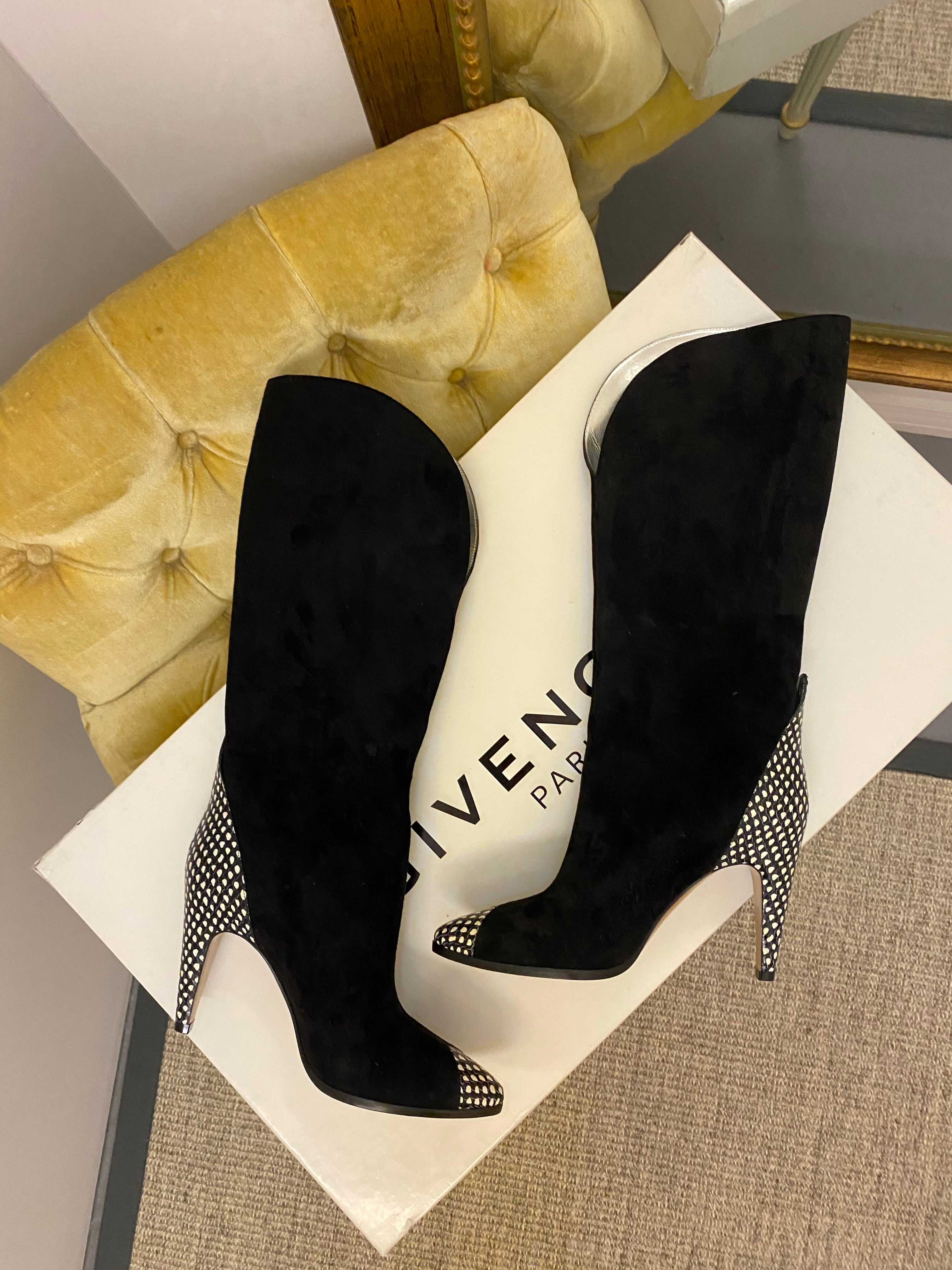 Givenchy black suede snakeskin embossed boots