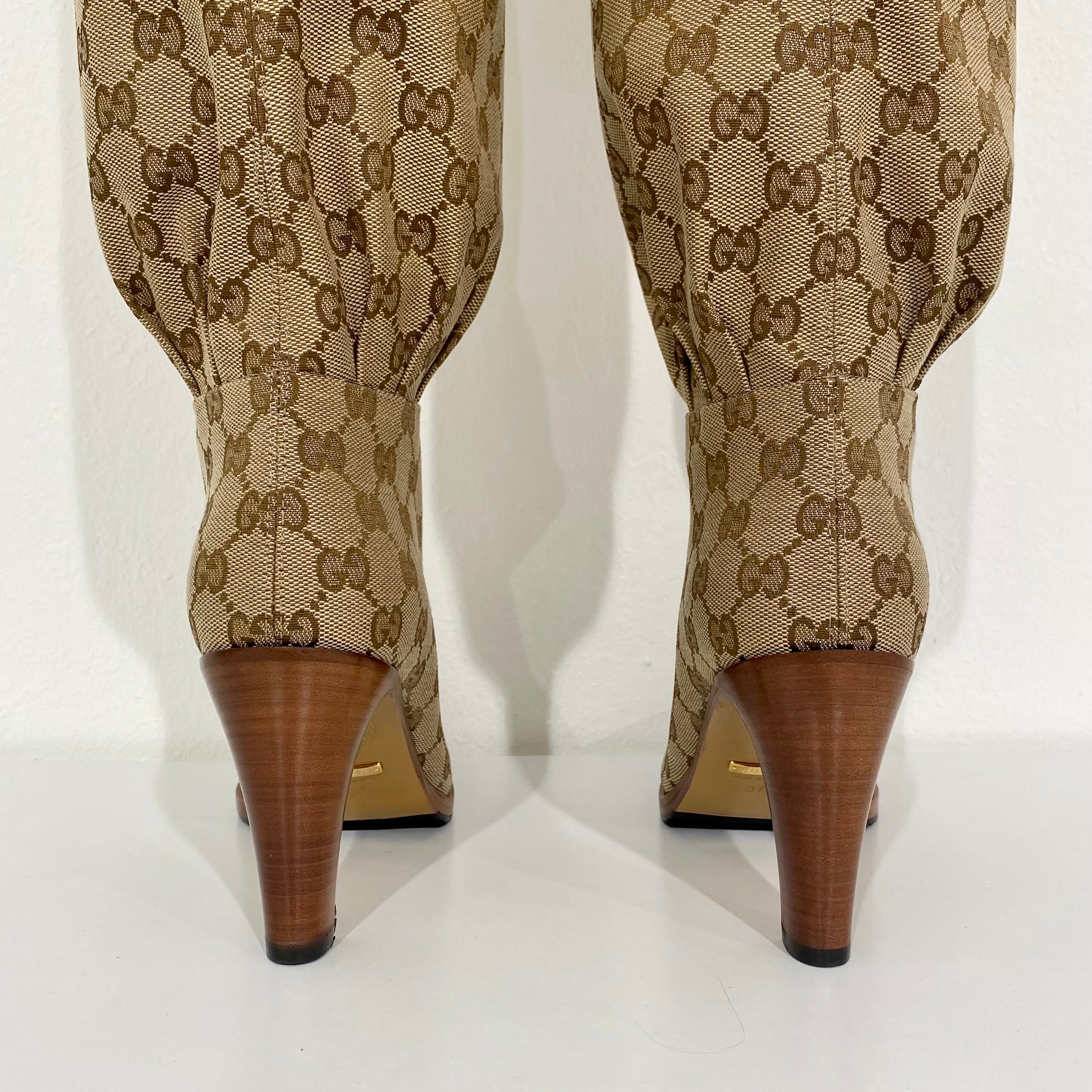 Gucci Monogram Over the Knee Boots