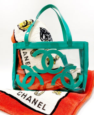 Chanel Turquoise Logo and Clear PVC Tote